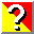 Analyse icon - a white question mark with a drop-shadow on a diagonally divided red and yellow background