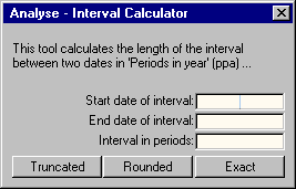 The Interval Calculator dialogue in start-up mode